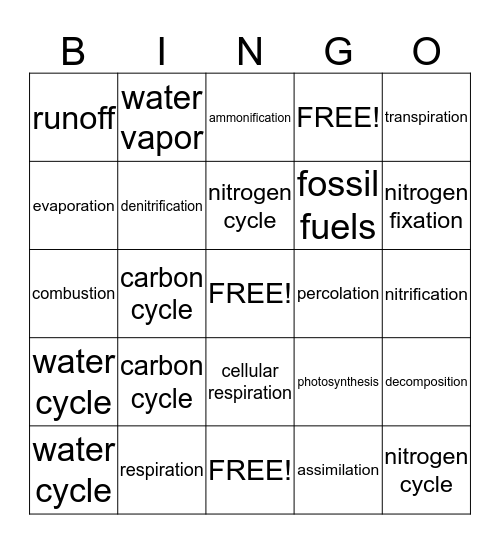 Cycles Bingo Card