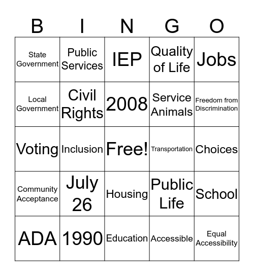 A D A BINGO Card