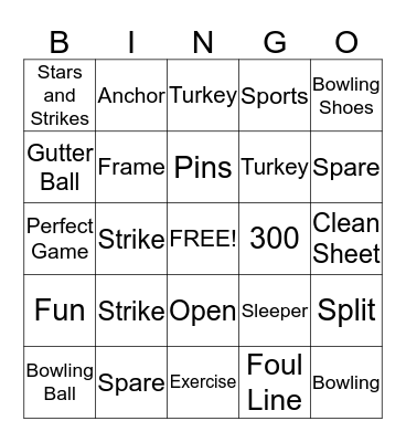 Bowling Bingo Card