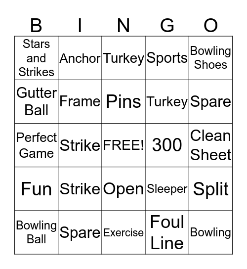 Bowling Bingo Card