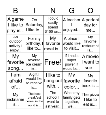 Getting to Know You Bingo Card