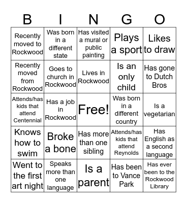 Rockwood Bingo! Bingo Card