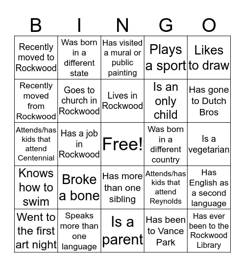 Rockwood Bingo! Bingo Card