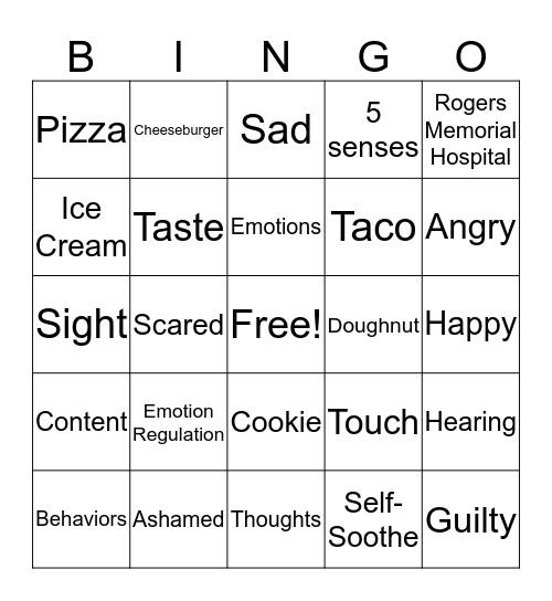 Emotion Regulation Bingo Card