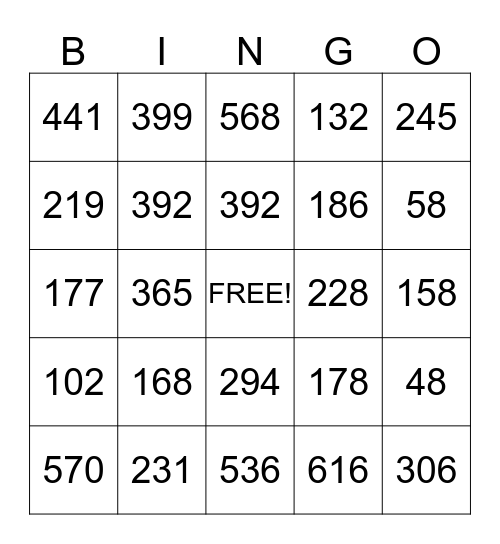 Multiplication Bingo Card