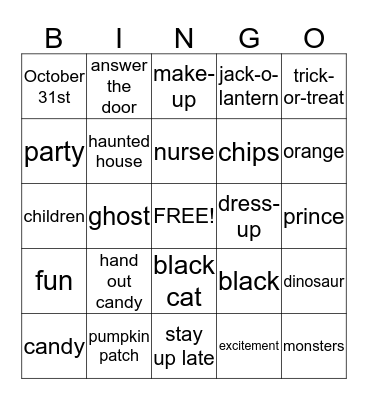 Halloween Bingo Card