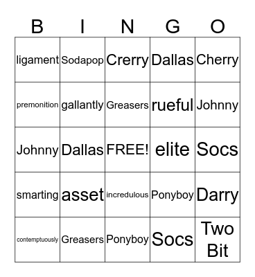 English Bingo Card
