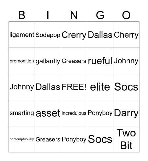 English Bingo Card