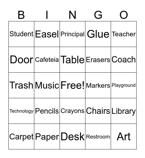 First day of school Bingo Card