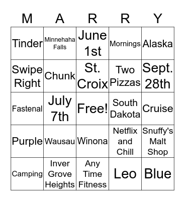Mary and Sam's Wedding Shower Bingo Card