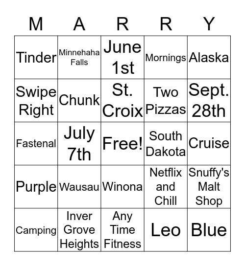 Mary and Sam's Wedding Shower Bingo Card