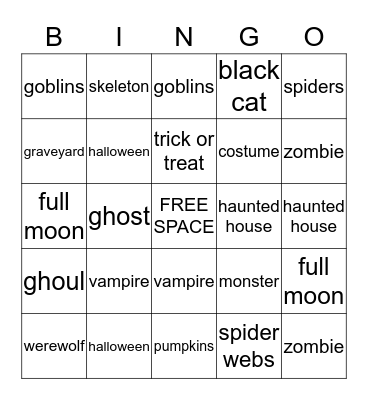 Halloween BINGO Card