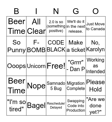 Release 2.0 Bingo! Bingo Card