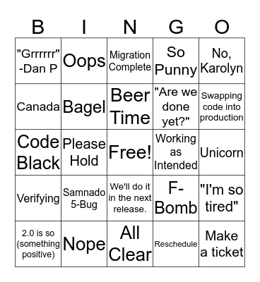 Release 2.0 Bingo Card