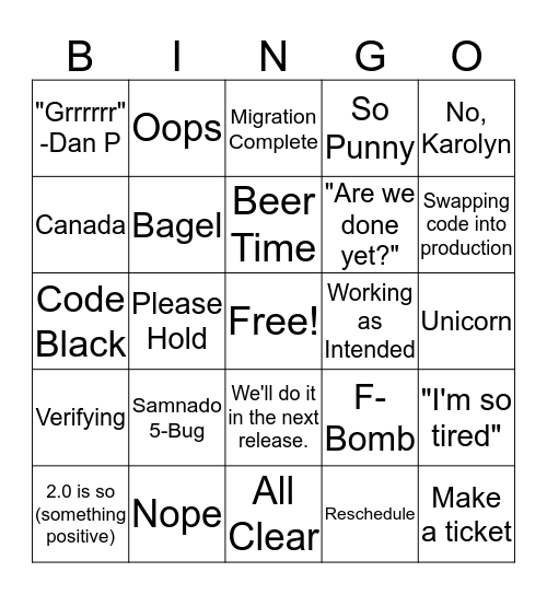 Release 2.0 Bingo Card