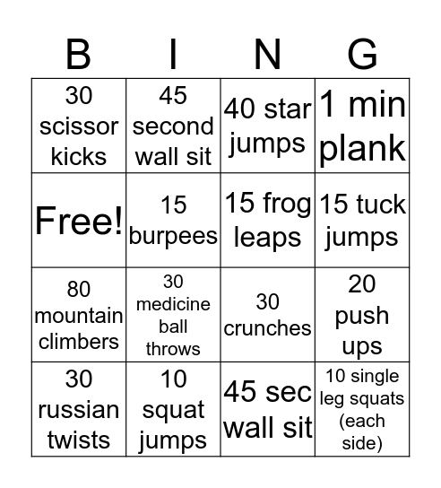 PE bingo Card