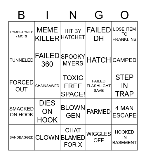 DBD Bingo Card