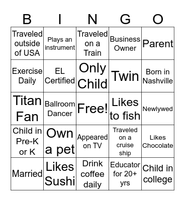 Glencliff Eagles Bingo Card