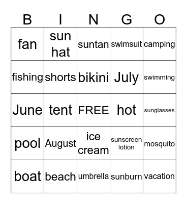 SUMMERTIME FUN Bingo Card