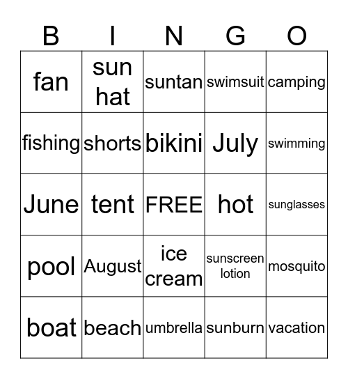 SUMMERTIME FUN Bingo Card