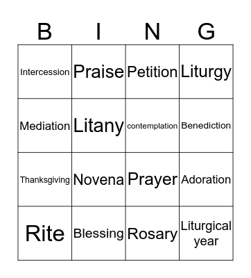 Ways of Praying  Bingo Card