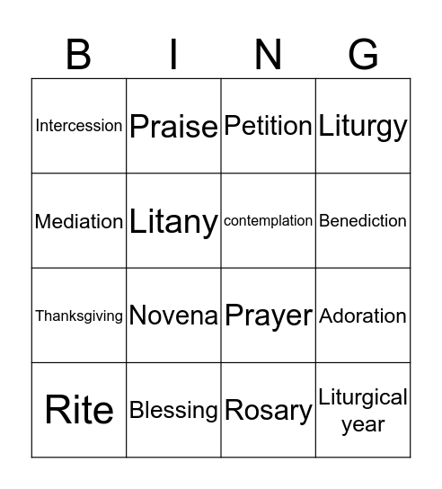 Ways of Praying  Bingo Card