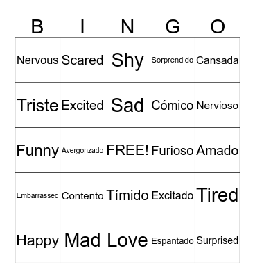 Emociones (Emotions) Bingo Card