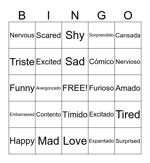 Emociones (Emotions) Bingo Card