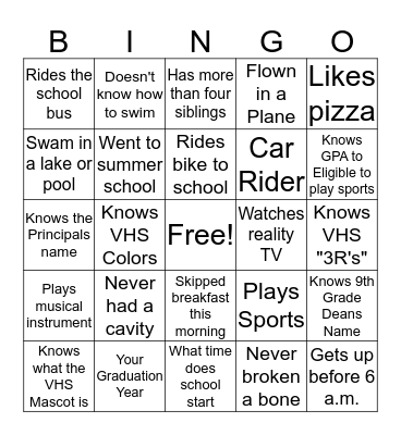 VHS BINGO Card