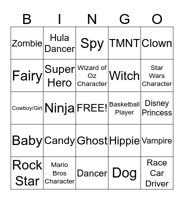 Halloween Costume Bingo Card