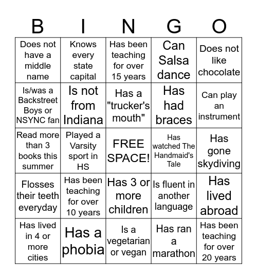 Lew Crew Human Bingo Card