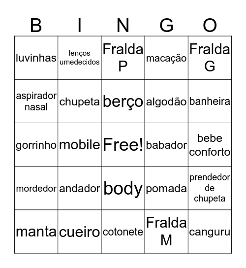 Baby Bingo Card