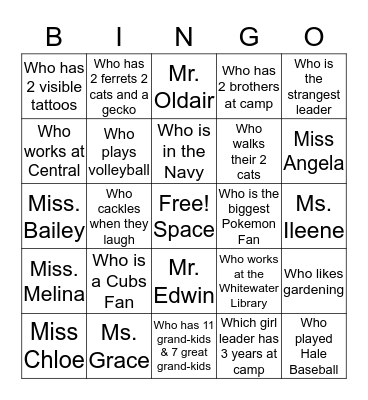 Hale Camp - Leader Bingo Card