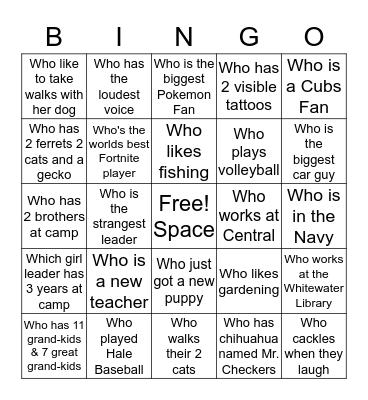 Hale Camp - Leader Bingo Card