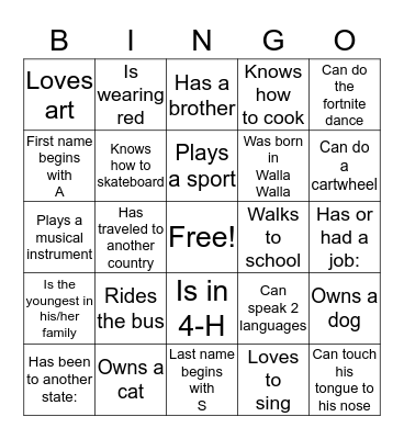 Getting to Know You Bingo Card