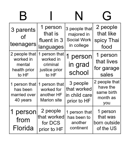 Healthy Families Marion 1 Bing Bingo Card