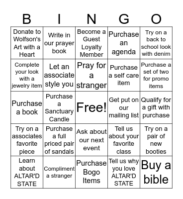 Altar'd State Back to School Bingo Card