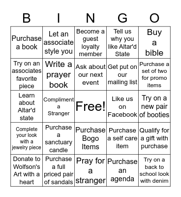 Altar'd State Back to School Bingo Card