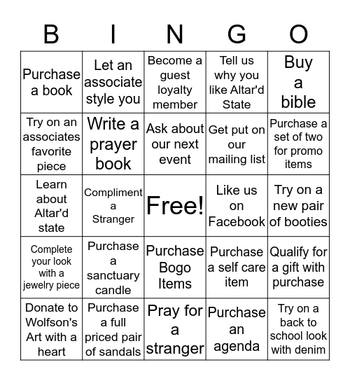 Altar'd State Back to School Bingo Card