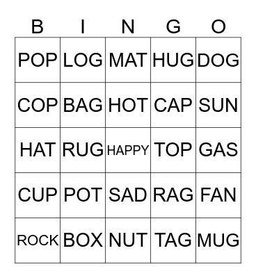 Short Vowel A, O, U sounds Bingo Card