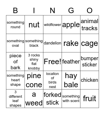 Farm Surroundings Bingo Card