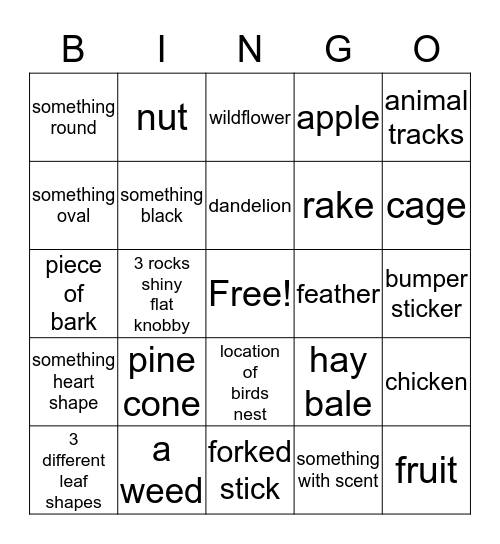 Farm Surroundings Bingo Card