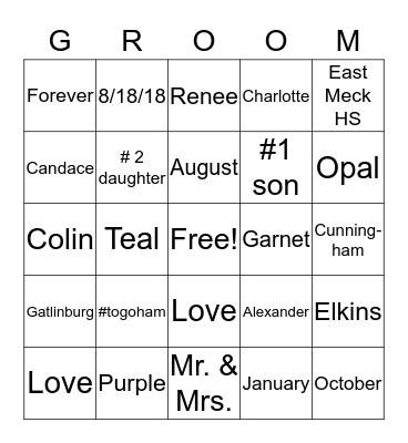 COLIN AND CANDACE Bingo Card