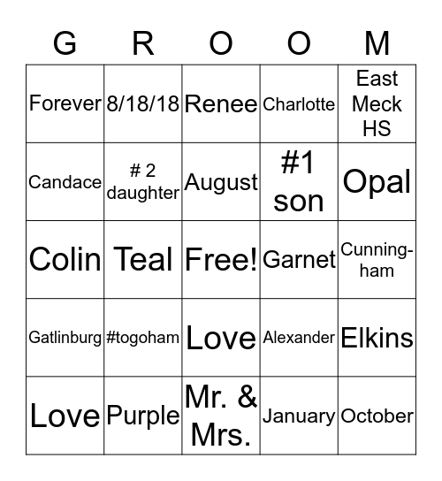 COLIN AND CANDACE Bingo Card