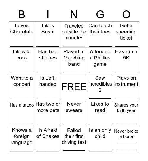 Find Someone who . . .  Bingo Card