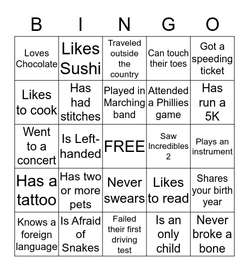 Find Someone who . . .  Bingo Card