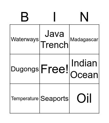 INDIAN OCEAN Bingo Card