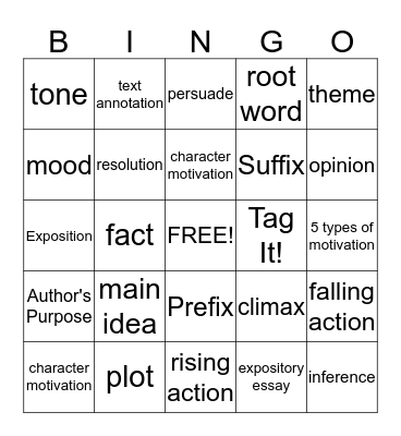 Reading Bingo Card