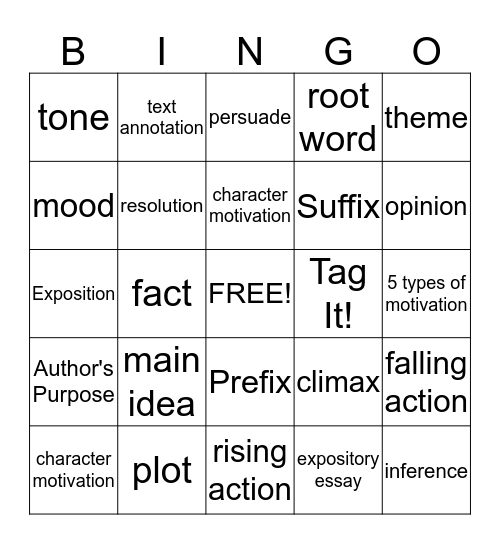 Reading Bingo Card