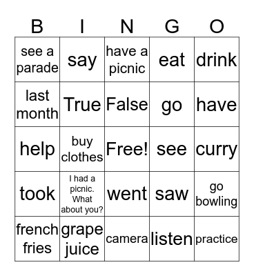 Chapter 5  Bingo Card